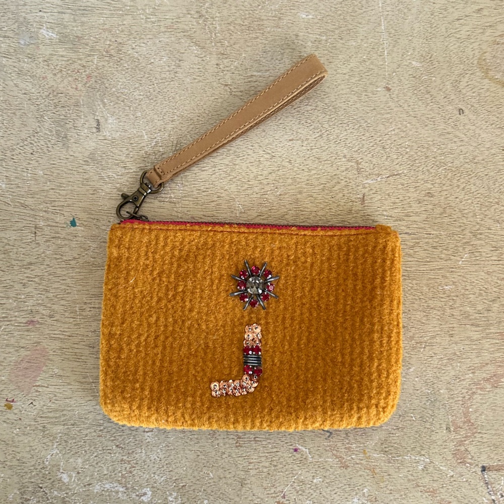 Anthropologie Miss Albright Initial J Jeweled Wristlet Pouch